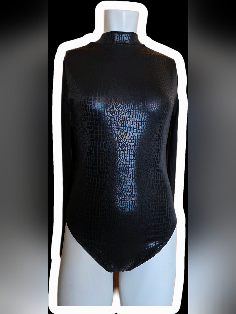SHEIN Black Faux Croc Long Sleeve Bodysuit